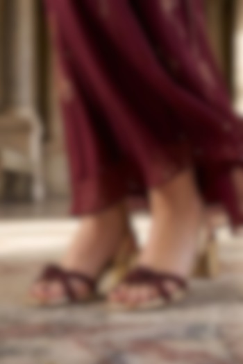 Gold Faux Leather Embellished Block Heels by Sole House at Pernia's Pop Up Shop