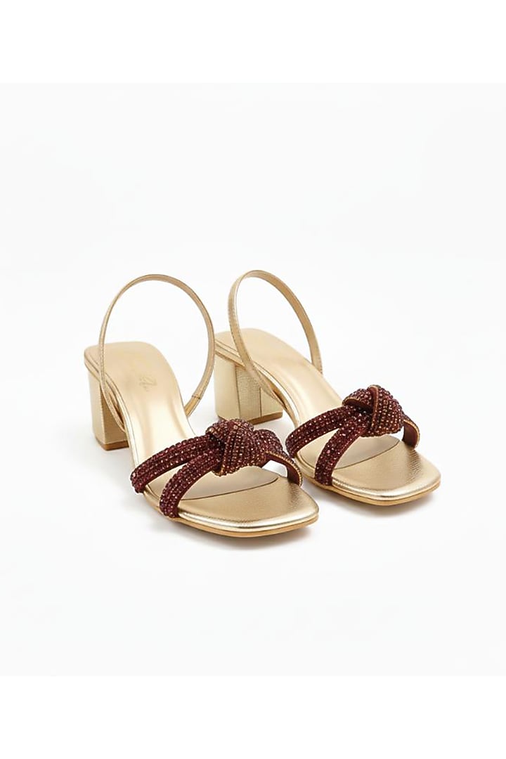 Gold Faux Leather Embellished Block Heels by Sole House at Pernia's Pop Up Shop