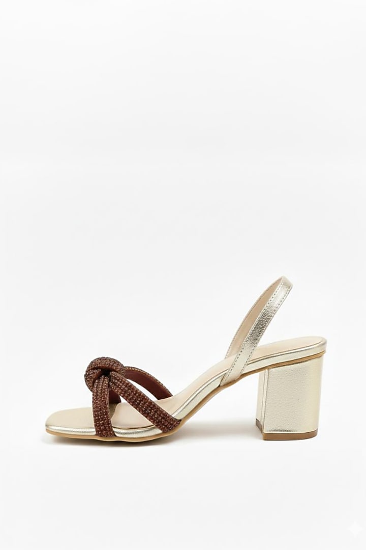 Gold Faux Leather Embellished Block Heels by Sole House at Pernia's Pop Up Shop
