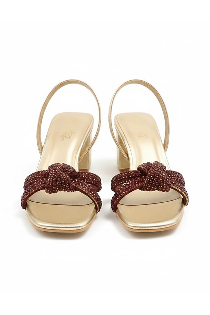 Gold Faux Leather Embellished Block Heels by Sole House at Pernia's Pop Up Shop