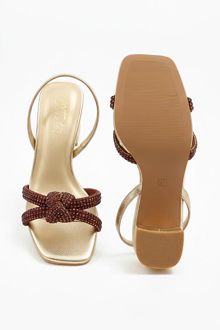 Gold Faux Leather Embellished Block Heels by Sole House at Pernia's Pop Up Shop