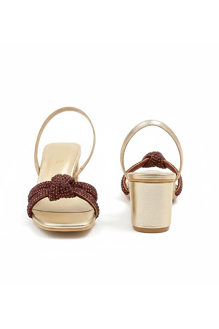 Gold Faux Leather Embellished Block Heels by Sole House at Pernia's Pop Up Shop