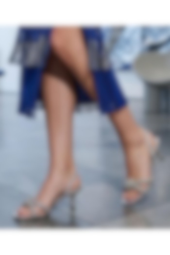 Silver Faux Leather Metallic Embellished Block Heels by Sole House at Pernia's Pop Up Shop