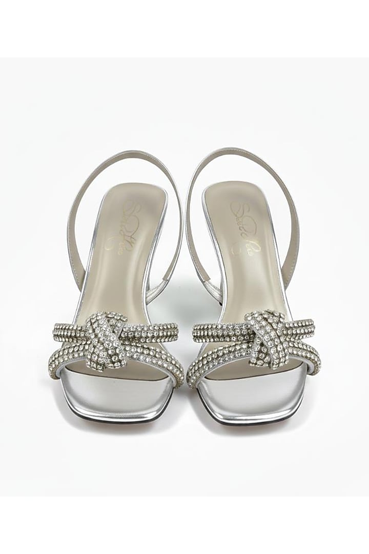 Silver Faux Leather Metallic Embellished Block Heels by Sole House at Pernia's Pop Up Shop