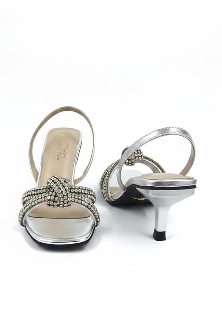 Silver Faux Leather Metallic Embellished Block Heels by Sole House at Pernia's Pop Up Shop