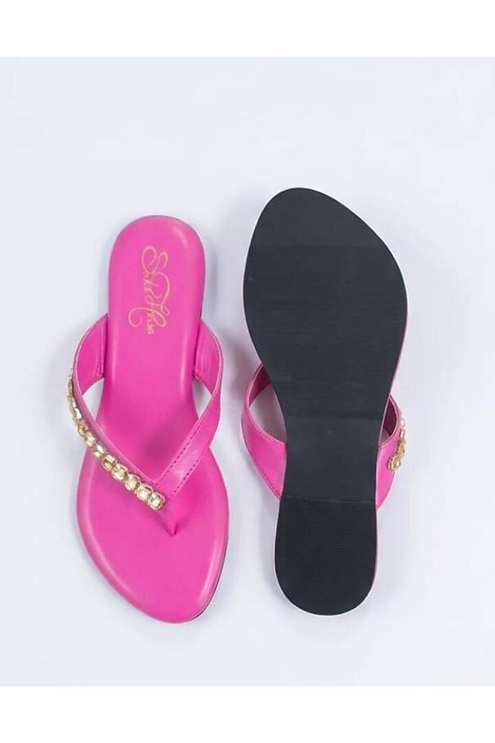 Pink Faux Leather Crystal Embellished Flats by Sole House at Pernia's Pop Up Shop