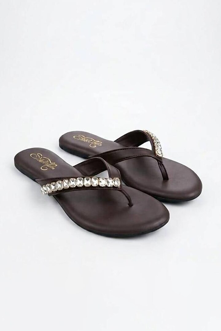 Coffee brown Faux Leather Flats by Sole House at Pernia's Pop Up Shop