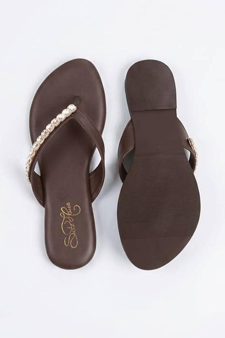 Coffee brown Faux Leather Flats by Sole House at Pernia's Pop Up Shop