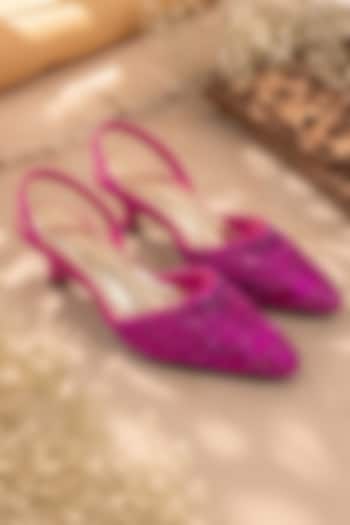 Pink Soft Faux Leather Embellished Heels by Sole House at Pernia's Pop Up Shop