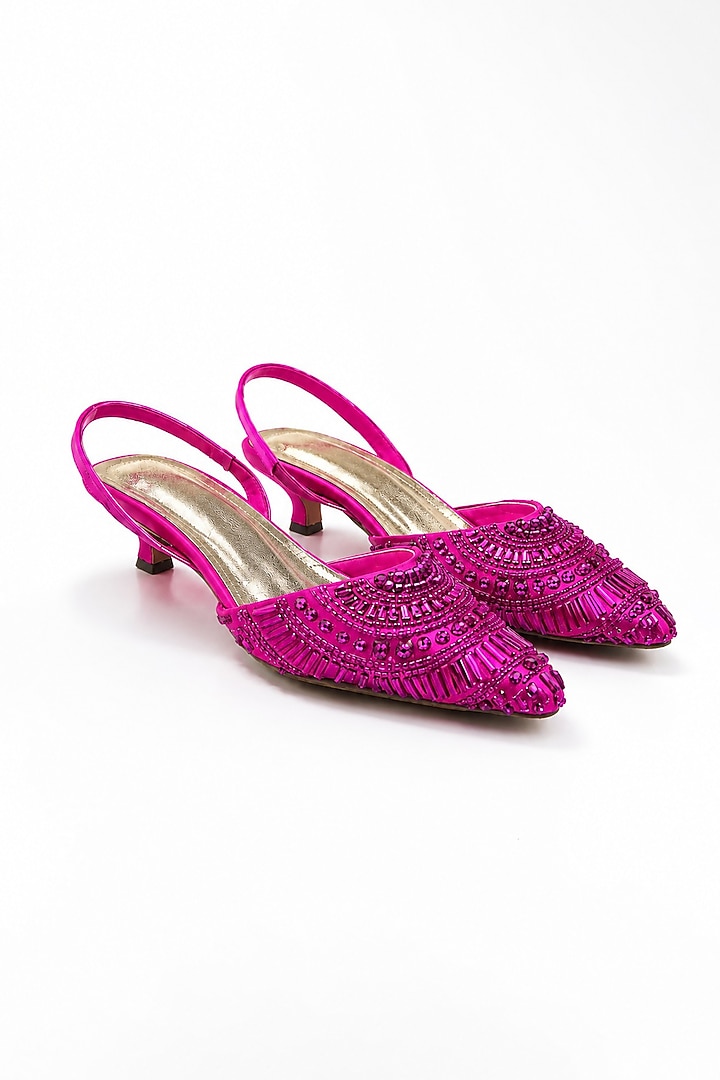 Pink Soft Faux Leather Embellished Heels by Sole House at Pernia's Pop Up Shop