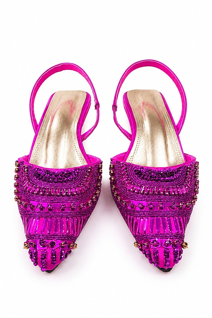 Pink Soft Faux Leather Embellished Heels by Sole House at Pernia's Pop Up Shop