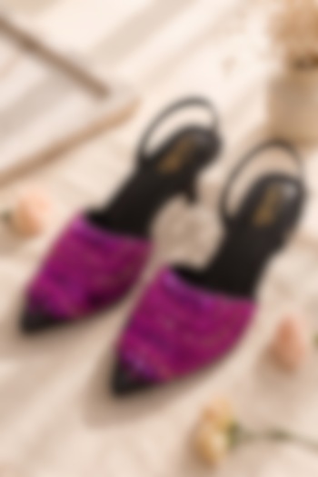 Grey Soft Faux Leather Embellished Slingback Heels by Sole House at Pernia's Pop Up Shop