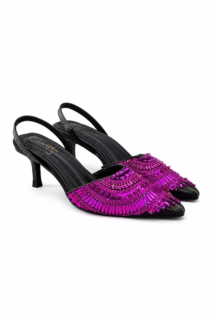 Grey Soft Faux Leather Embellished Slingback Heels by Sole House at Pernia's Pop Up Shop