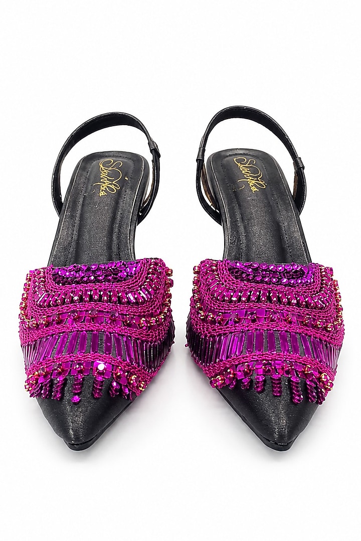 Grey Soft Faux Leather Embellished Slingback Heels by Sole House at Pernia's Pop Up Shop