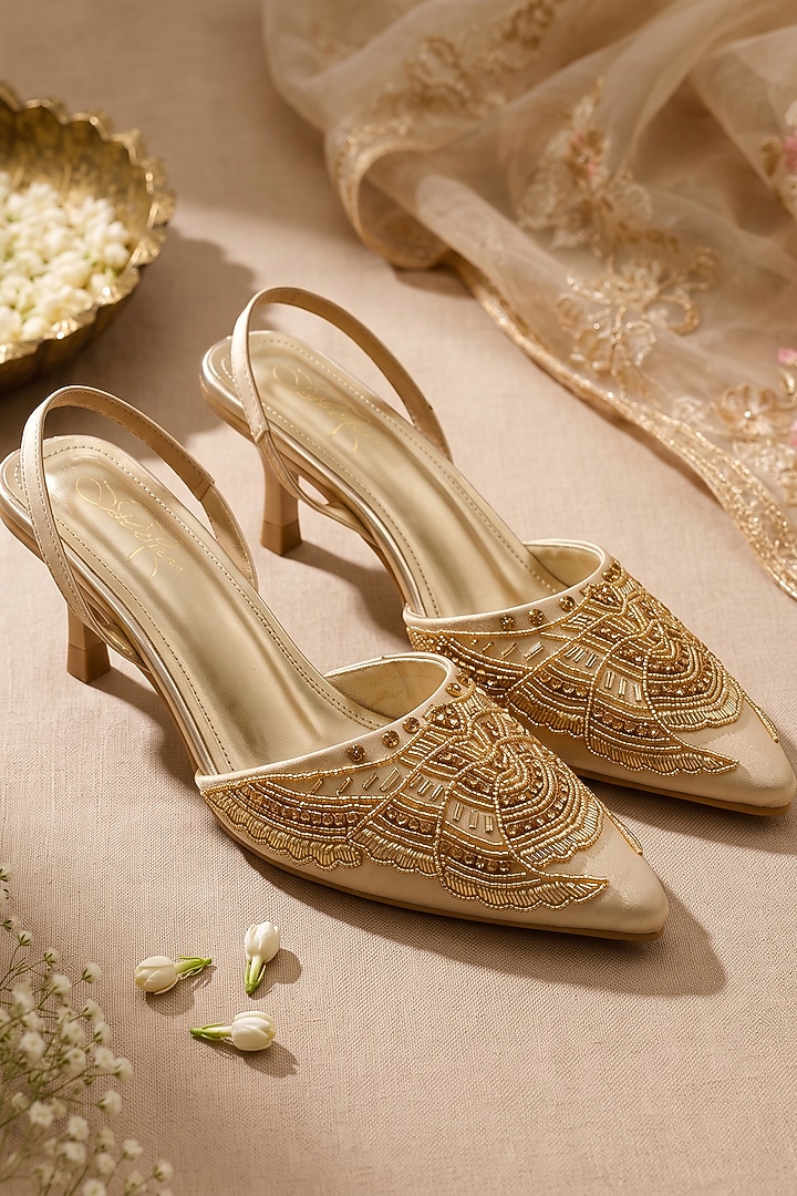 Gold Soft Faux Leather Heels by Sole House at Pernia's Pop Up Shop