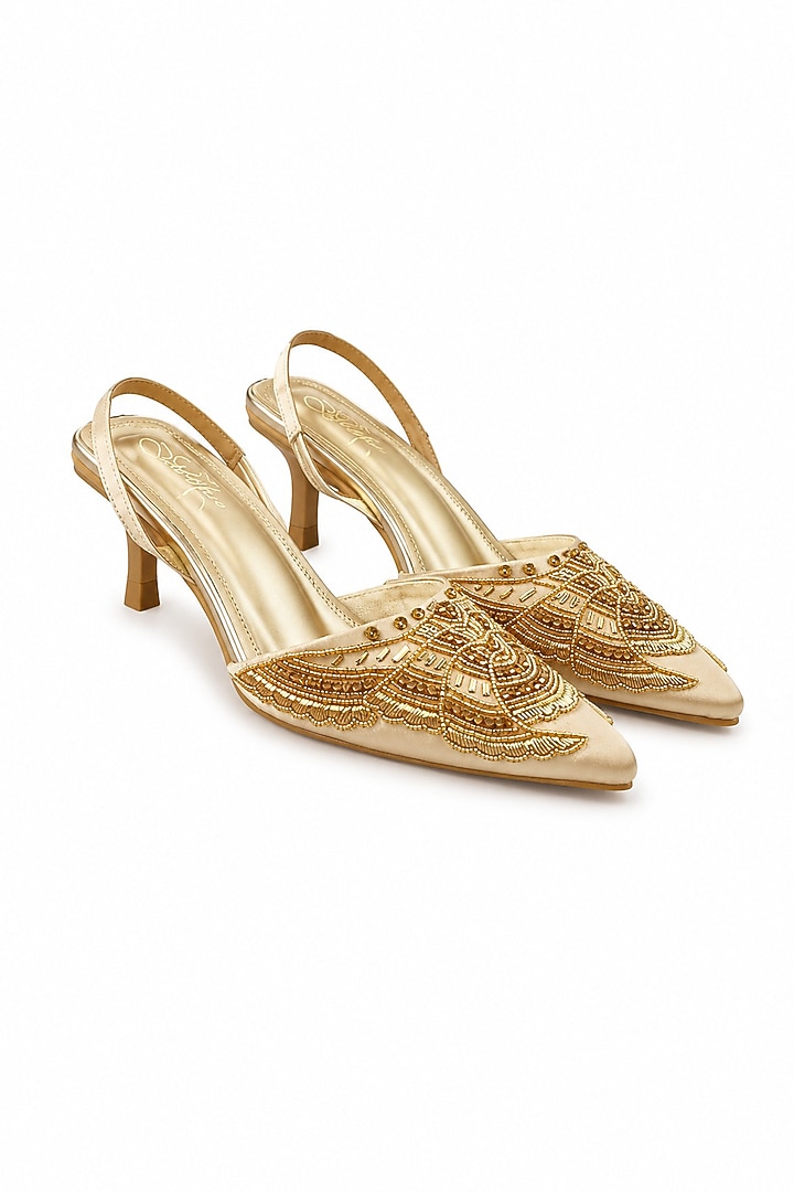 Gold Soft Faux Leather Heels by Sole House at Pernia's Pop Up Shop