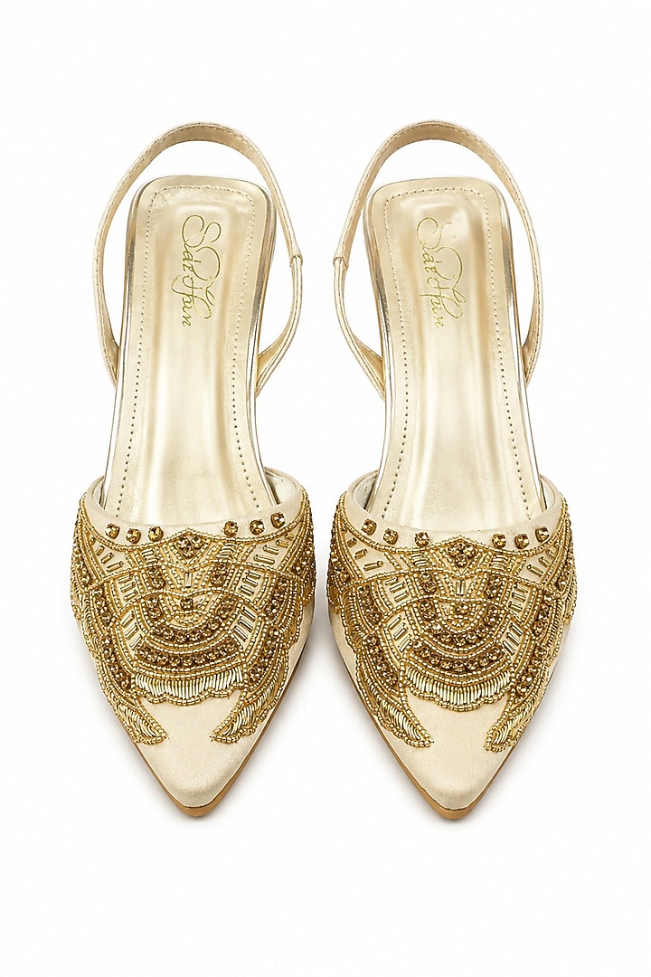 Gold Soft Faux Leather Heels by Sole House at Pernia's Pop Up Shop