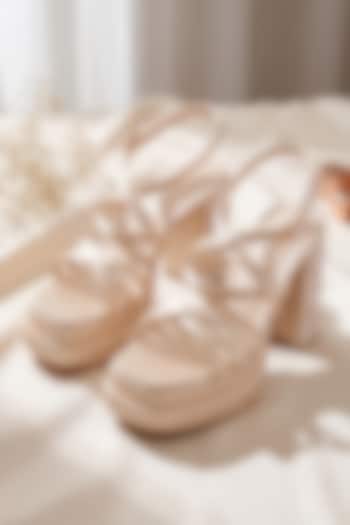 Gold Soft Faux Leather Crystal Embellished Platform Heels by Sole House at Pernia's Pop Up Shop