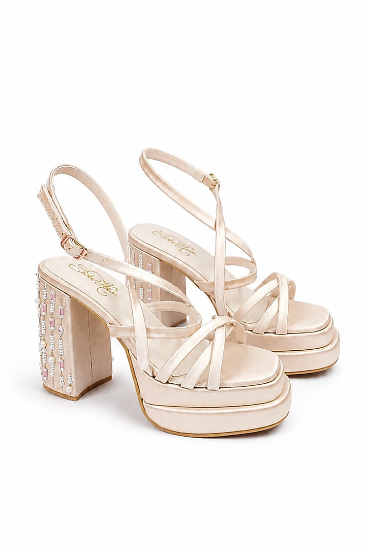Gold Soft Faux Leather Crystal Embellished Platform Heels by Sole House at Pernia's Pop Up Shop