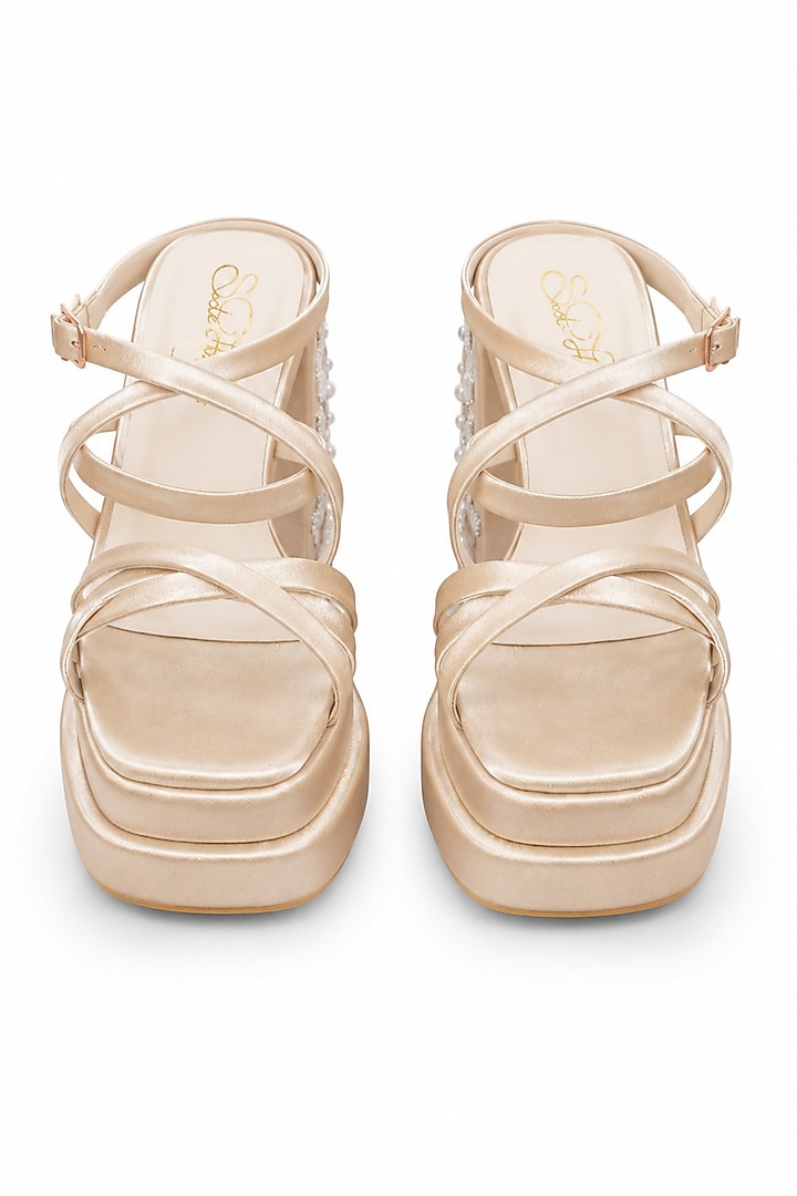 Gold Soft Faux Leather Crystal Embellished Platform Heels by Sole House at Pernia's Pop Up Shop
