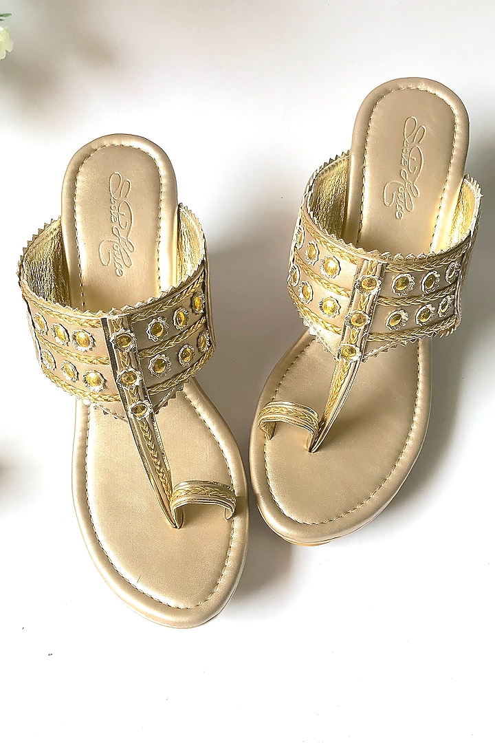 Dusty Gold Vegan Leather Wedges by Sole House at Pernia's Pop Up Shop