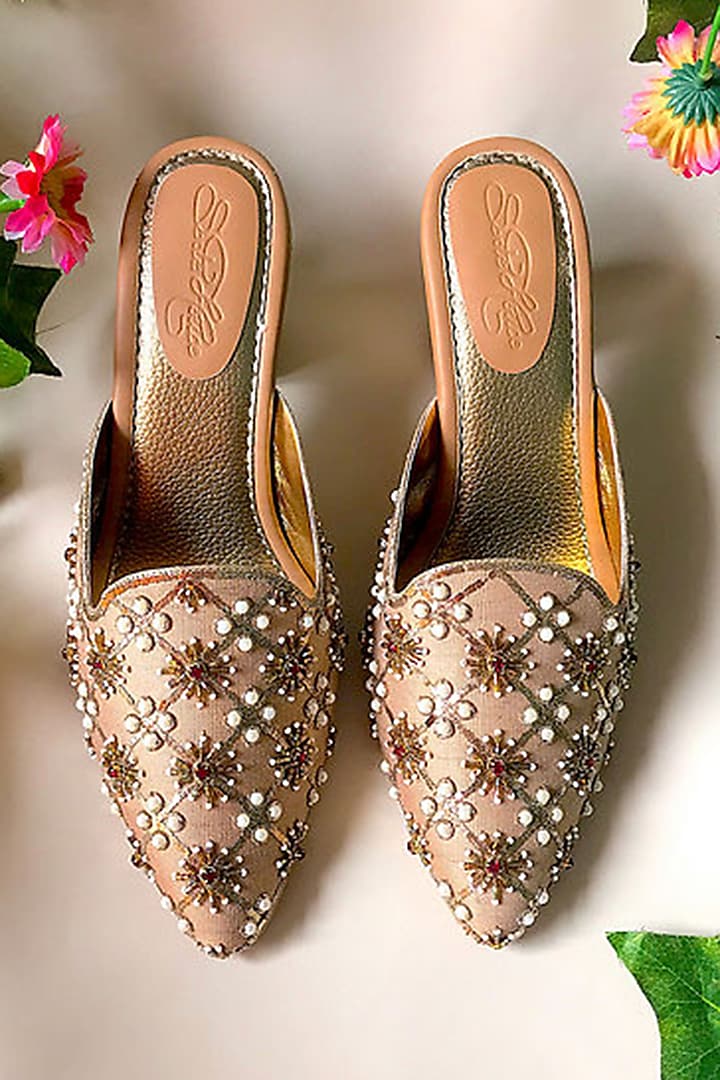 Mint & Gold Embroidered Heels by Sole House