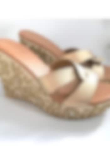 Gold Embroidered Wedges by Sole House at Pernia's Pop Up Shop