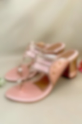 Baby Pink Braided Kolhapuri Block Heels by Sole House at Pernia's Pop Up Shop