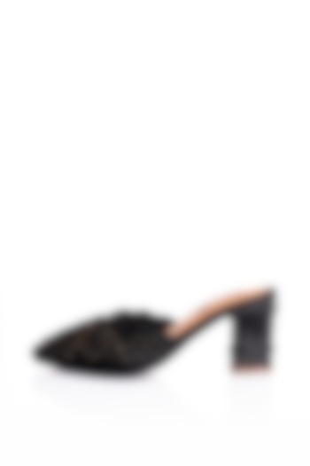 Black Embroidered Scalloped Heels by Sole House