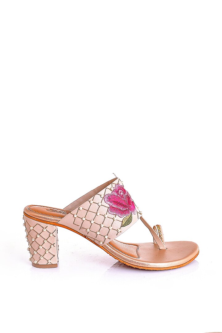 Blush Pink Embroidered Block Heels by Sole House