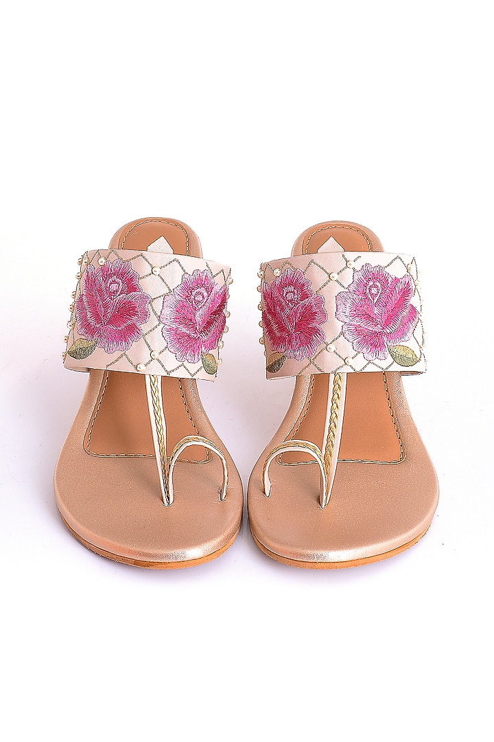 Blush Pink Embroidered Block Heels by Sole House at Pernia's Pop Up Shop