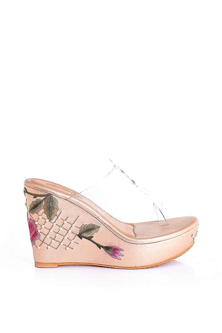Blush Pink Embroidered Wedges by Sole House