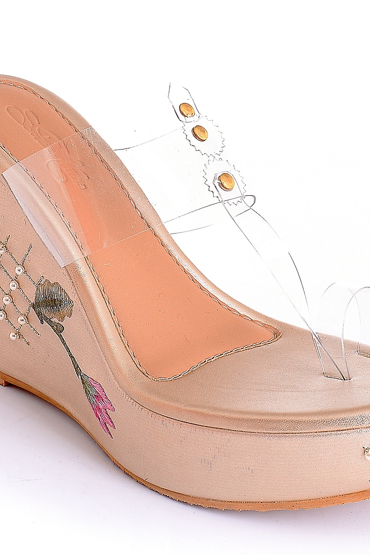 Blush Pink Embroidered Wedges by Sole House at Pernia's Pop Up Shop