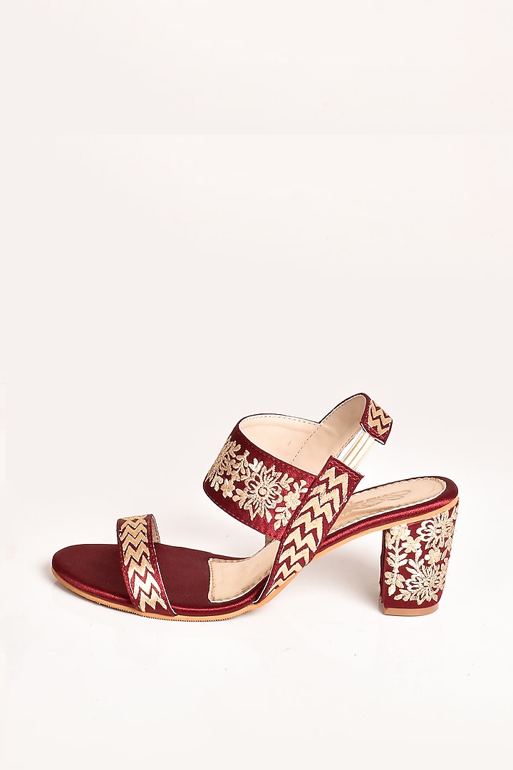 Deep Maroon Embroidered Heels by Sole House
