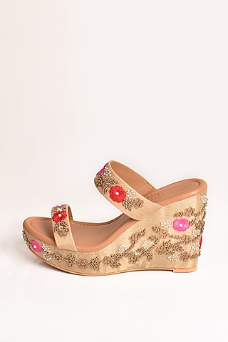 Nude Floral Embellished Wedges by Sole House