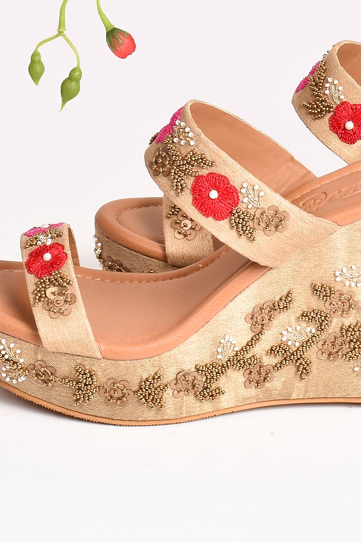 Nude Floral Embellished Wedges by Sole House at Pernia's Pop Up Shop