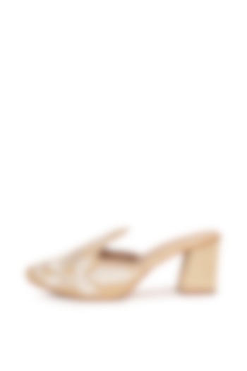 White & Beige Embroidered Trapeez Heels by Sole House