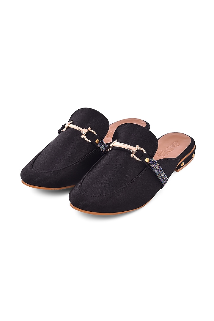 Midnight Black Embroidered Loafers by Sole House