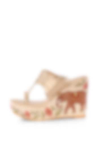 Cream Hand Embroidered Kolhapuri Wedges by Sole House at Pernia's Pop Up Shop