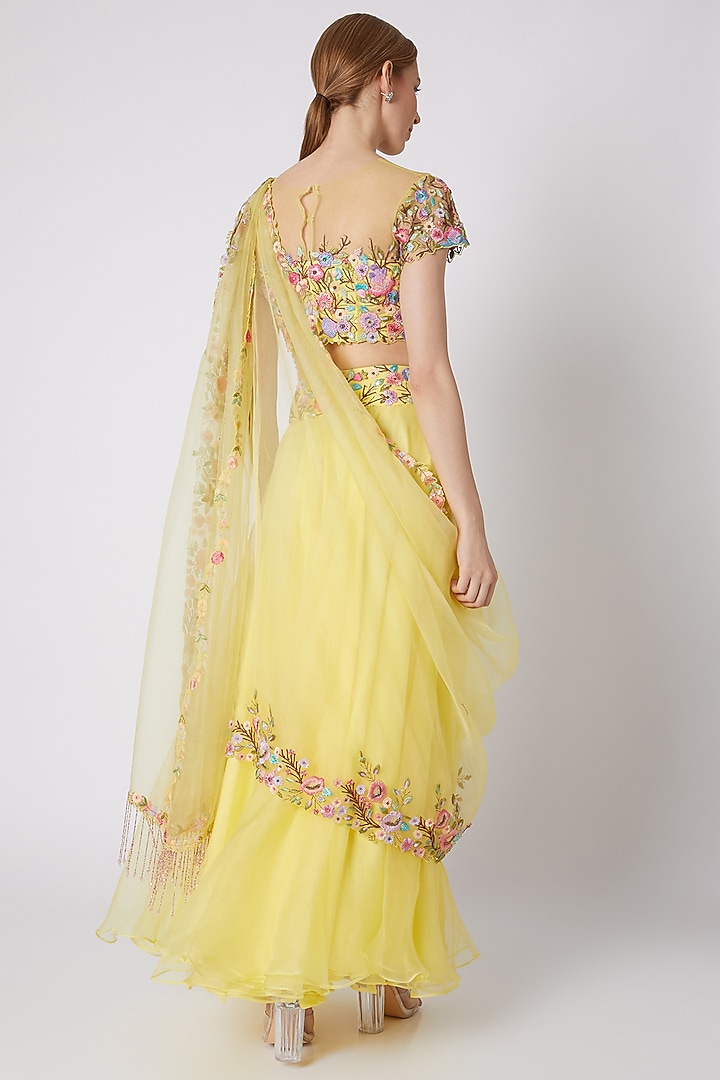 Yellow Floral Embroidered Wedding Lehenga Set by Sonam Luthria at Pernia's Pop Up Shop