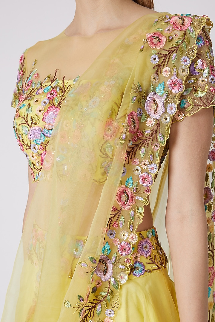 Yellow Floral Embroidered Wedding Lehenga Set by Sonam Luthria at Pernia's Pop Up Shop