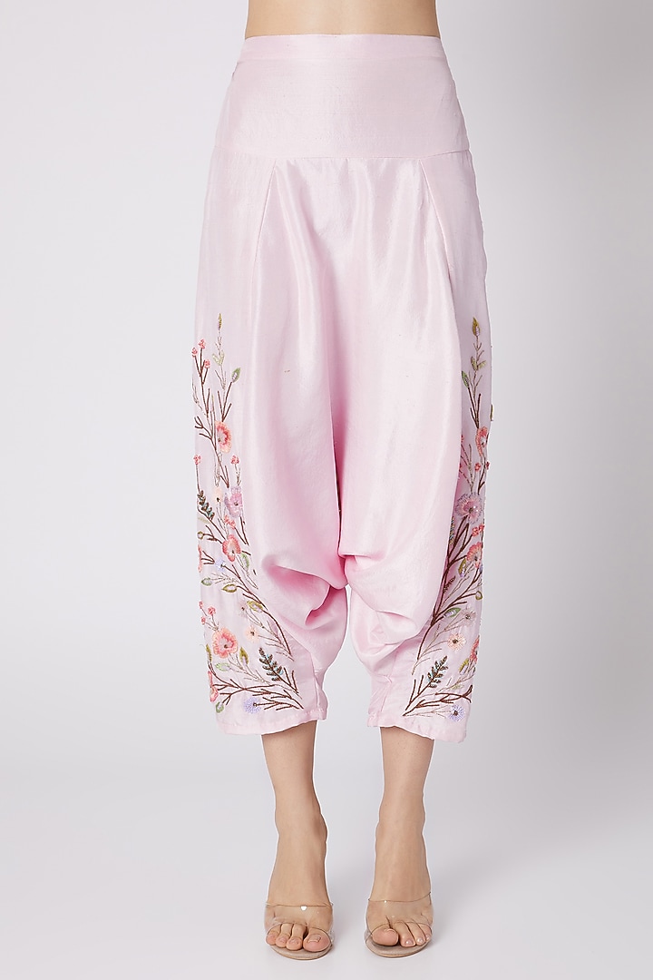 Blush Pink Embroidered Pant Wedding Saree Set by Sonam Luthria at Pernia's Pop Up Shop