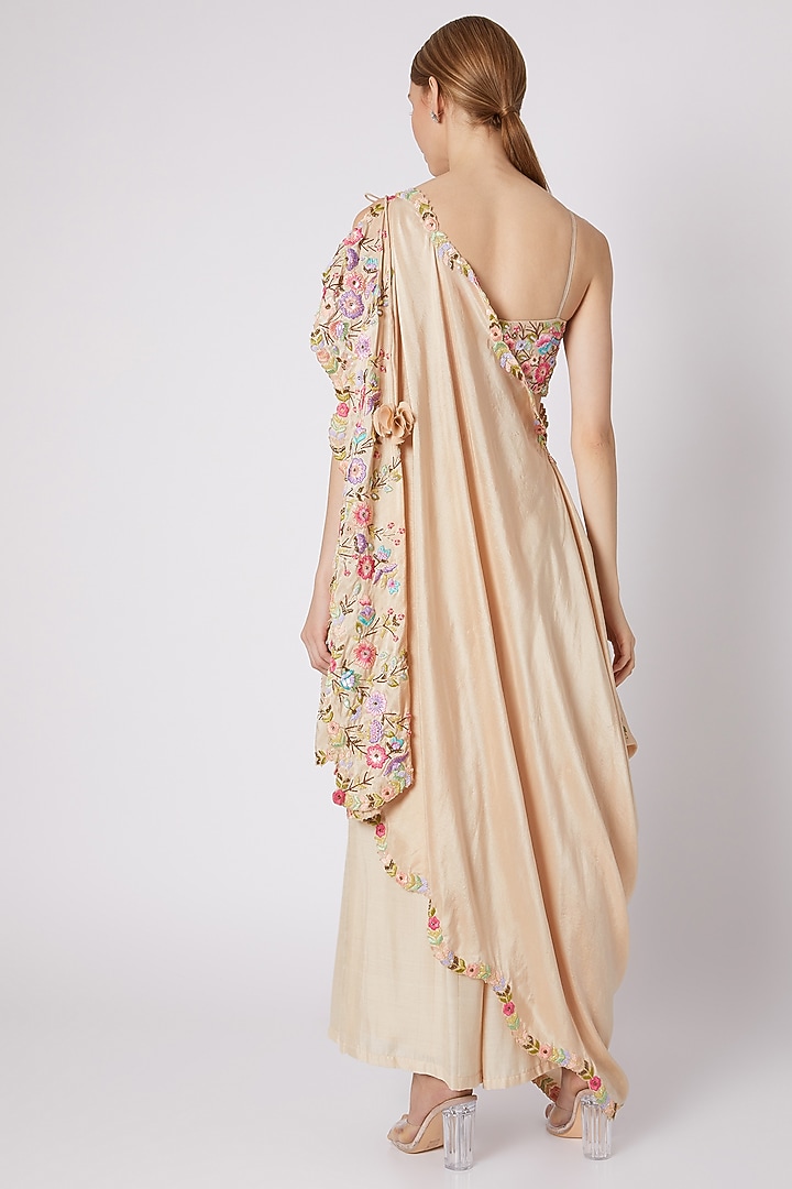 Beige Pleated Pants With Blouse & Embroidered Dupatta by Sonam Luthria at Pernia's Pop Up Shop