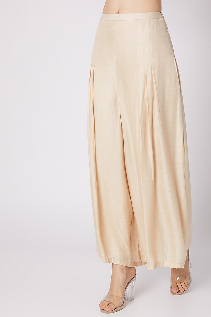 Beige Pleated Pants With Blouse & Embroidered Dupatta by Sonam Luthria at Pernia's Pop Up Shop