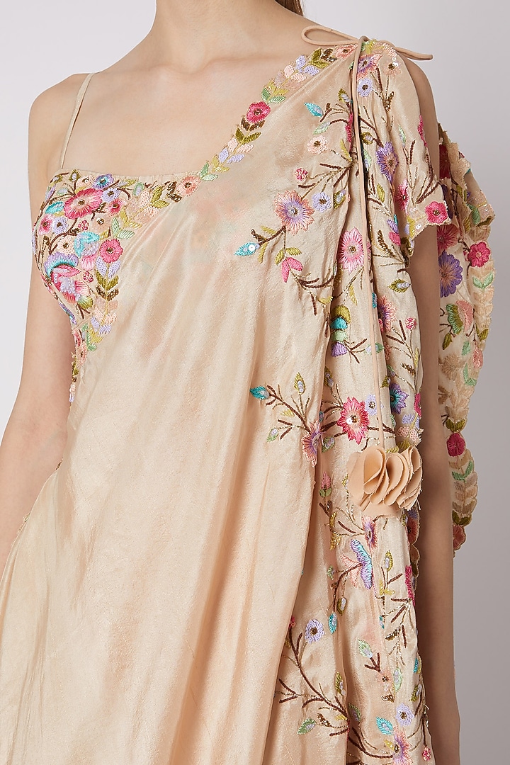 Beige Pleated Pants With Blouse & Embroidered Dupatta by Sonam Luthria at Pernia's Pop Up Shop