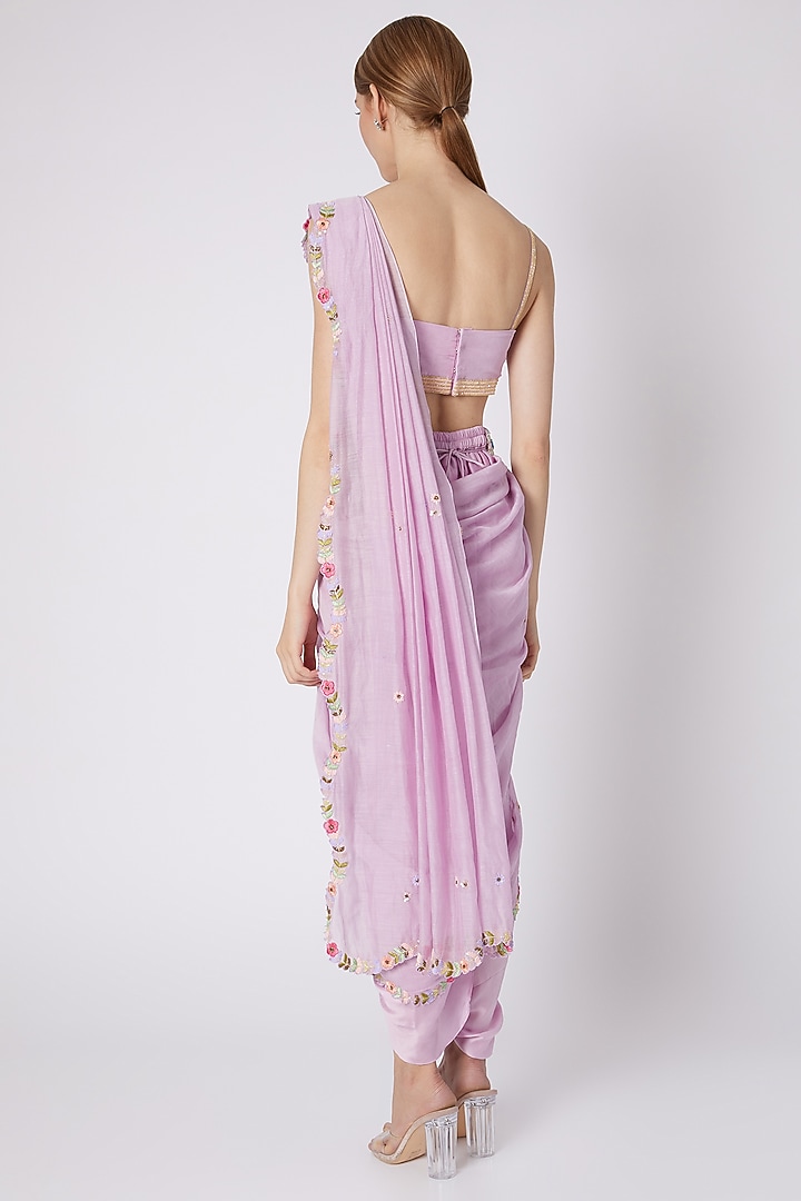 Lavender Embroidered Pant Wedding Saree Set by Sonam Luthria at Pernia's Pop Up Shop