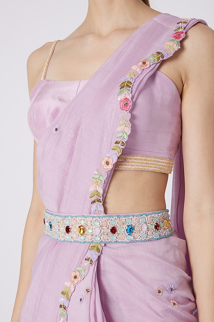 Lavender Embroidered Pant Wedding Saree Set by Sonam Luthria at Pernia's Pop Up Shop