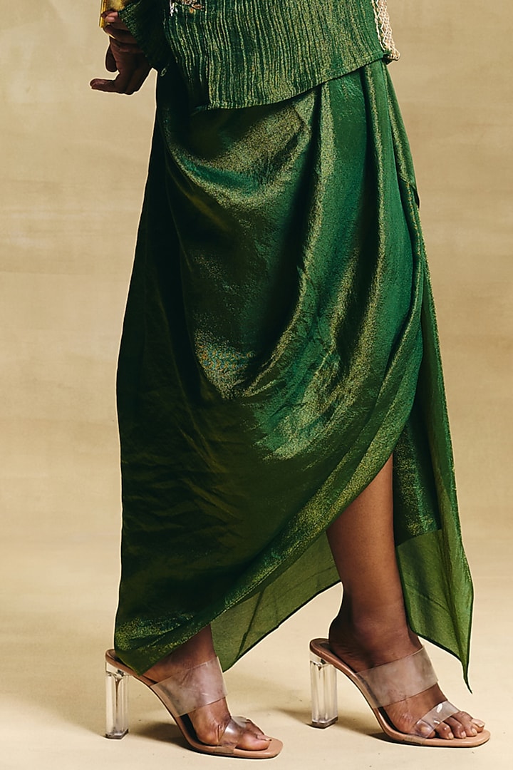 Green Crepe Tissue Draped Skirt Set by Sonam Luthria at Pernia's Pop Up Shop