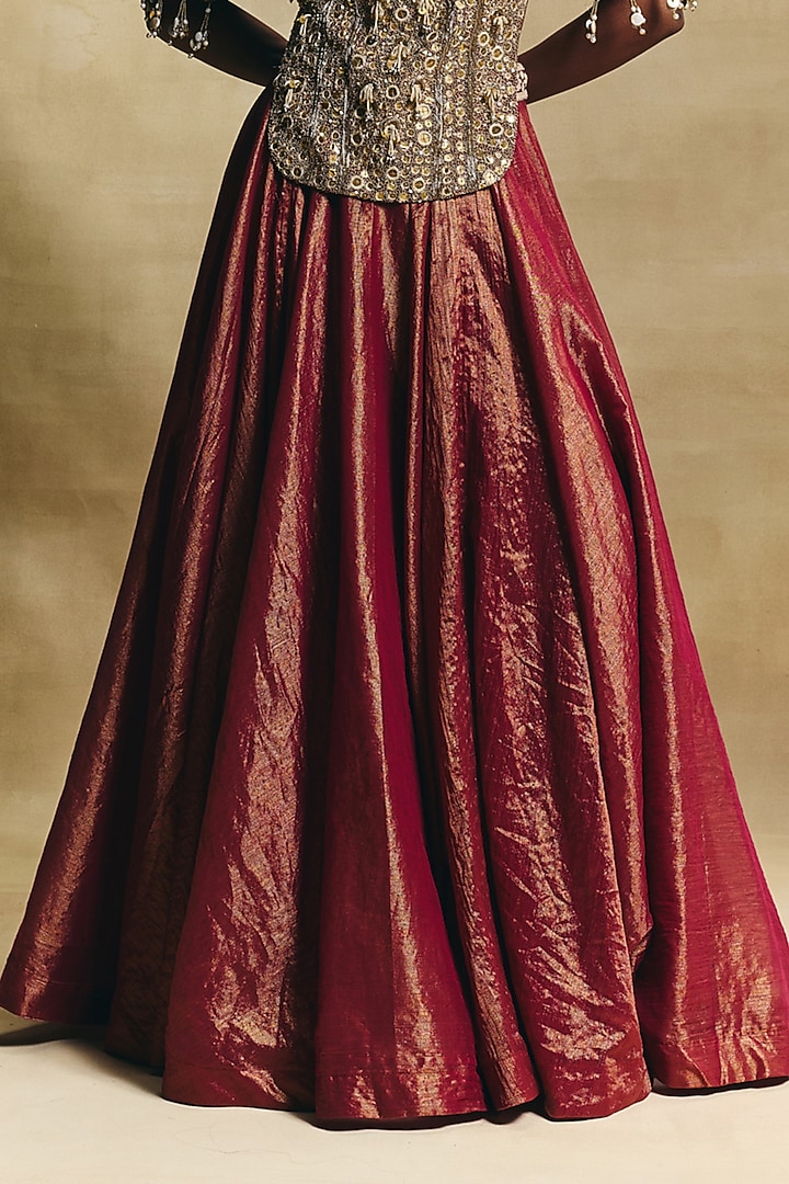 Red Cotton Tissue Wedding Lehenga Set by Sonam Luthria at Pernia's Pop Up Shop