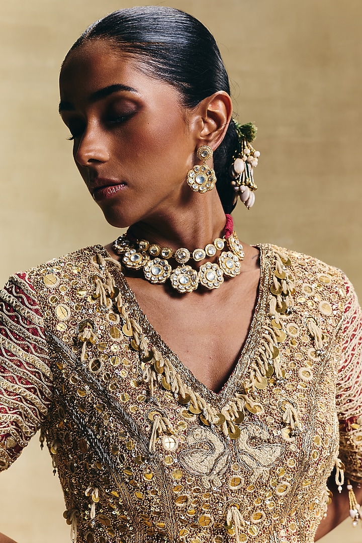 Red Cotton Tissue Wedding Lehenga Set by Sonam Luthria at Pernia's Pop Up Shop